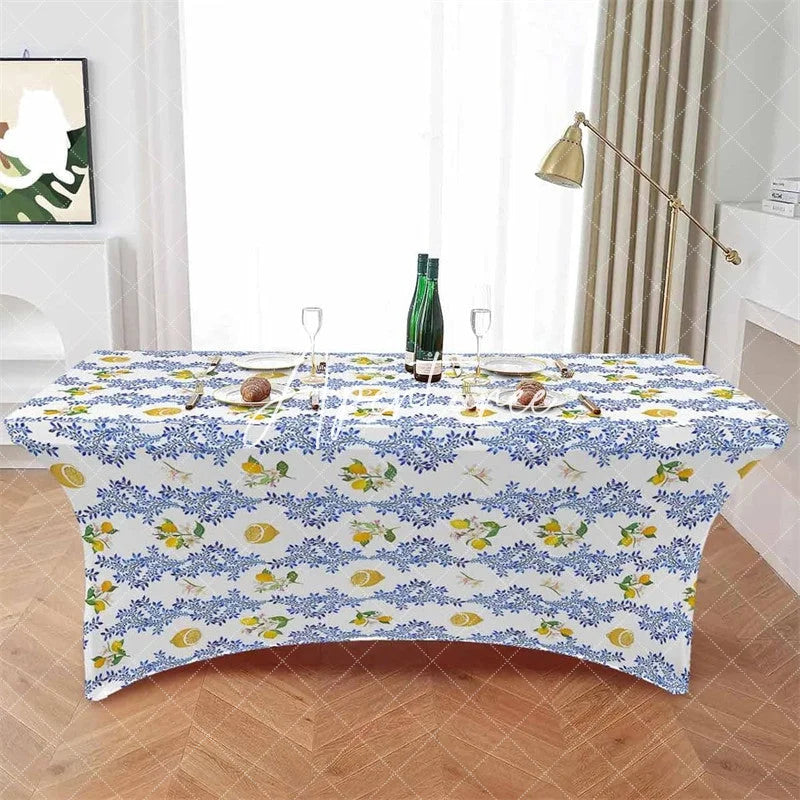 Aperturee - Aperturee Watercolor Farm Yellow Lemon Fruit Stretch Table Cover