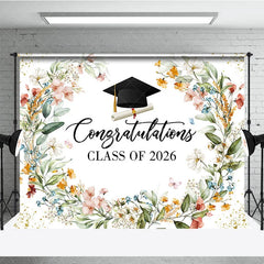 Aperturee - Aperturee Watercolor Floral Congratulations Class of 2026 Backdrop Elegant Graduation Party Banner