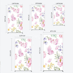 Aperturee - Aperturee Watercolor Floral Rectangle Arch Backdrop with Pink Butterflies Peonies and Purple Blossoms Spring Garden Theme