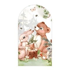 Aperturee - Aperturee Watercolor Forest Animals Arch Backdrop Woodland Bear and Rabbit Birthday Party Nature Adventure Arch Cover