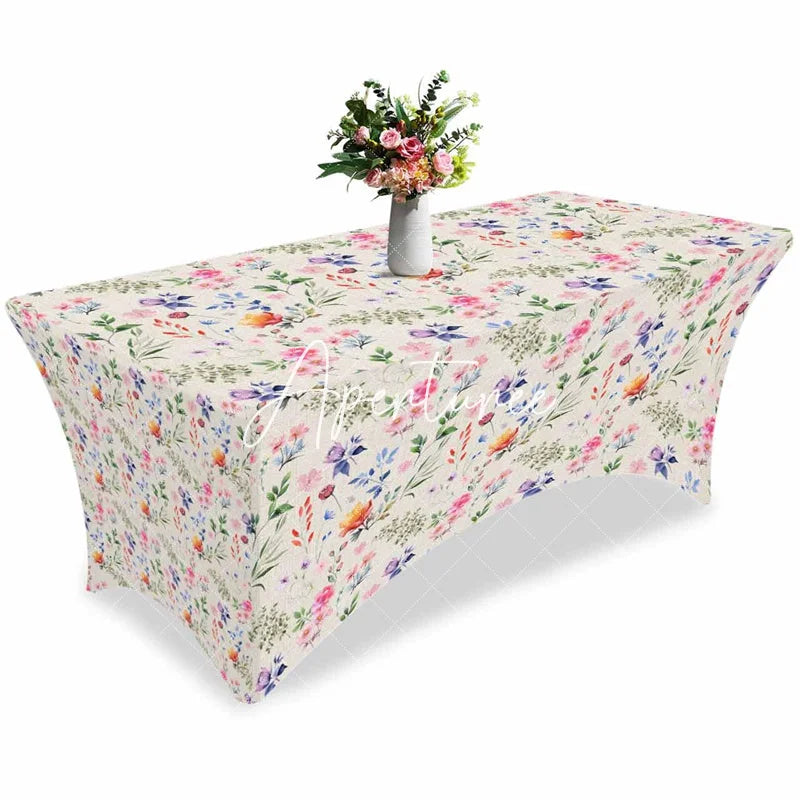 Aperturee - Aperturee Watercolor Garden Blossom Flower Stretch Table Cover