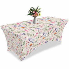 Aperturee - Aperturee Watercolor Garden Blossom Flower Stretch Table Cover