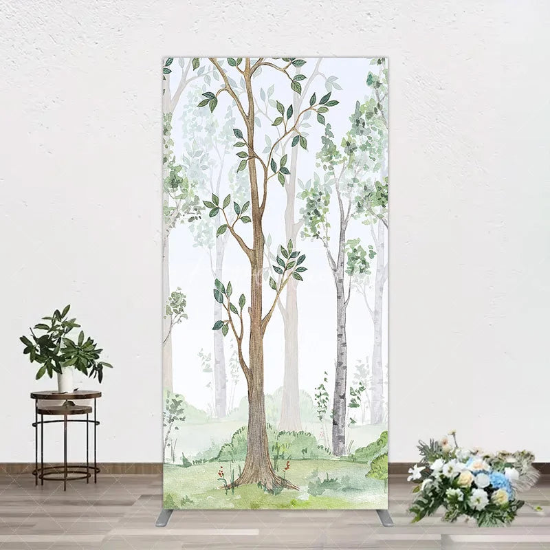 Tree Layout For Rectangular Backdrop Shape Watercolor Green Forest Rectangle Backdrop, Woodland Trees Nature Decor ...