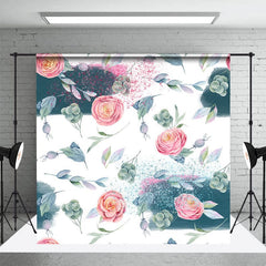 Aperturee - Aperturee Watercolor Green Fruit Leaves Pink Rose Backdrop
