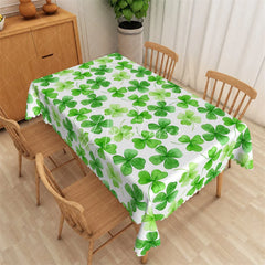 Aperturee - Aperturee Watercolor Green Shamrock Rectangle Tablecloth St Patricks Day Four Leaf Clover Table Cover Decor