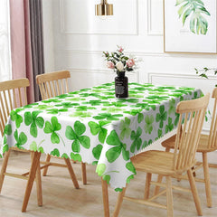 Aperturee - Aperturee Watercolor Green Shamrock Rectangle Tablecloth St Patricks Day Four Leaf Clover Table Cover Decor