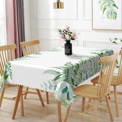 Aperturee - Aperturee Watercolor Herbal Garden Rectangle Tablecloth Mixed Green Leaves Table Cover Natural Kitchen Dining Decor