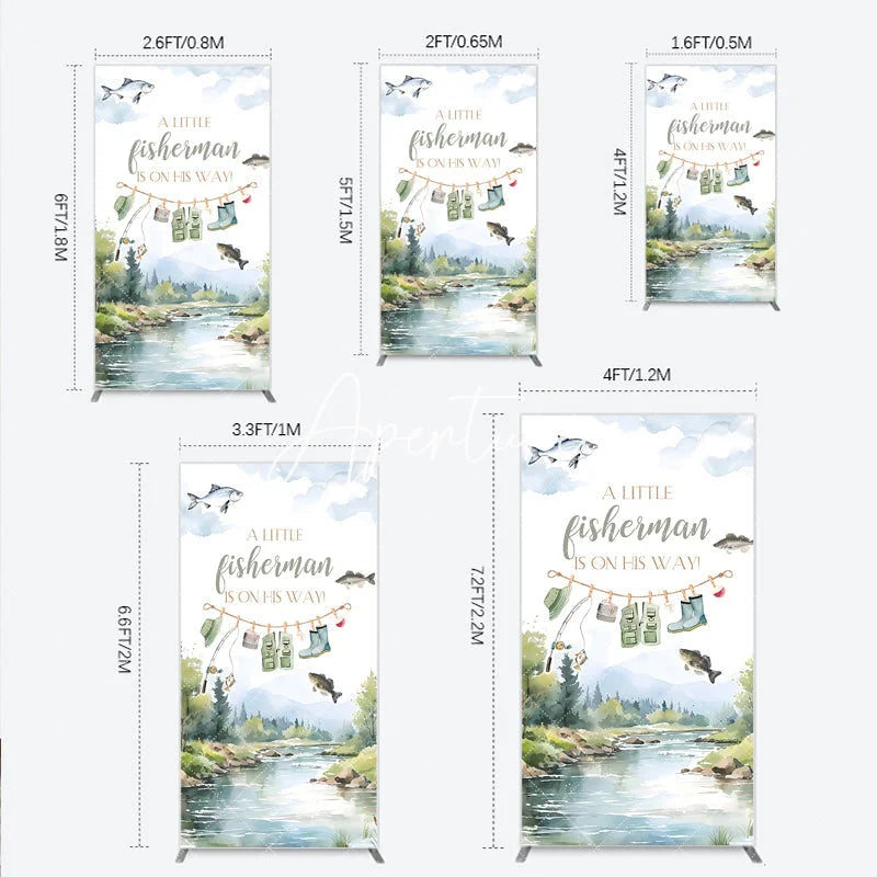 Aperturee - Aperturee Watercolor Little Fisherman Is On His Way Baby Shower Rectangle Arch Backdrop River Landscape Decor
