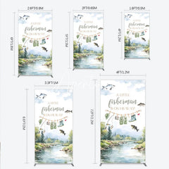 Aperturee - Aperturee Watercolor Little Fisherman Is On His Way Baby Shower Rectangle Arch Backdrop River Landscape Decor