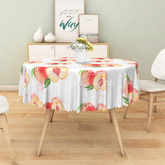 Aperturee - Aperturee Watercolor Peach Fruit Round Tablecloth Sweet Summer Pink Peach Table Cover for Picnic