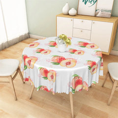 Aperturee - Aperturee Watercolor Peach Fruit Round Tablecloth Sweet Summer Pink Peach Table Cover for Picnic