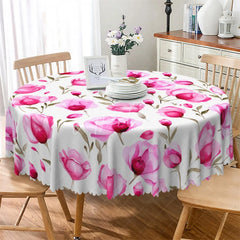 Aperturee - Aperturee Watercolor Pink Peony Round Tablecloth Spring Floral Flower Pattern Table Cover for Wedding