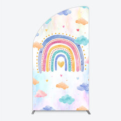 Aperturee - Aperturee Watercolor Rainbow Half Moon Arch Backdrop with Pastel Clouds and Heart for Baby Shower Birthday Party