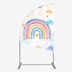 Aperturee - Aperturee Watercolor Rainbow Half Moon Arch Backdrop with Pastel Clouds and Heart for Baby Shower Birthday Party