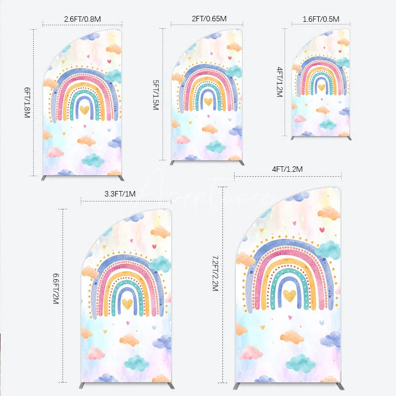 Aperturee - Aperturee Watercolor Rainbow Half Moon Arch Backdrop with Pastel Clouds and Heart for Baby Shower Birthday Party