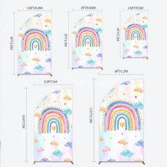 Aperturee - Aperturee Watercolor Rainbow Half Moon Arch Backdrop with Pastel Clouds and Heart for Baby Shower Birthday Party