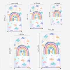 Aperturee - Aperturee Watercolor Rainbow with Pastel Clouds and Hearts Round Top Arch Backdrop Dreamy Baby Shower Birthday Decor