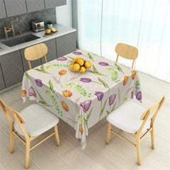 Aperturee - Aperturee Watercolor Spring Tulip Floral Rectangle Tablecloth Purple and Orange Flower Pattern Table Cover