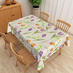 Aperturee - Aperturee Watercolor Tulip Floral Rectangle Tablecloth Purple Orange Flower Dining Table Cover for Spring