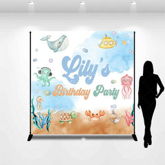 Aperturee - Aperturee Watercolor Undersea Animals Custom Birthday Backdrop