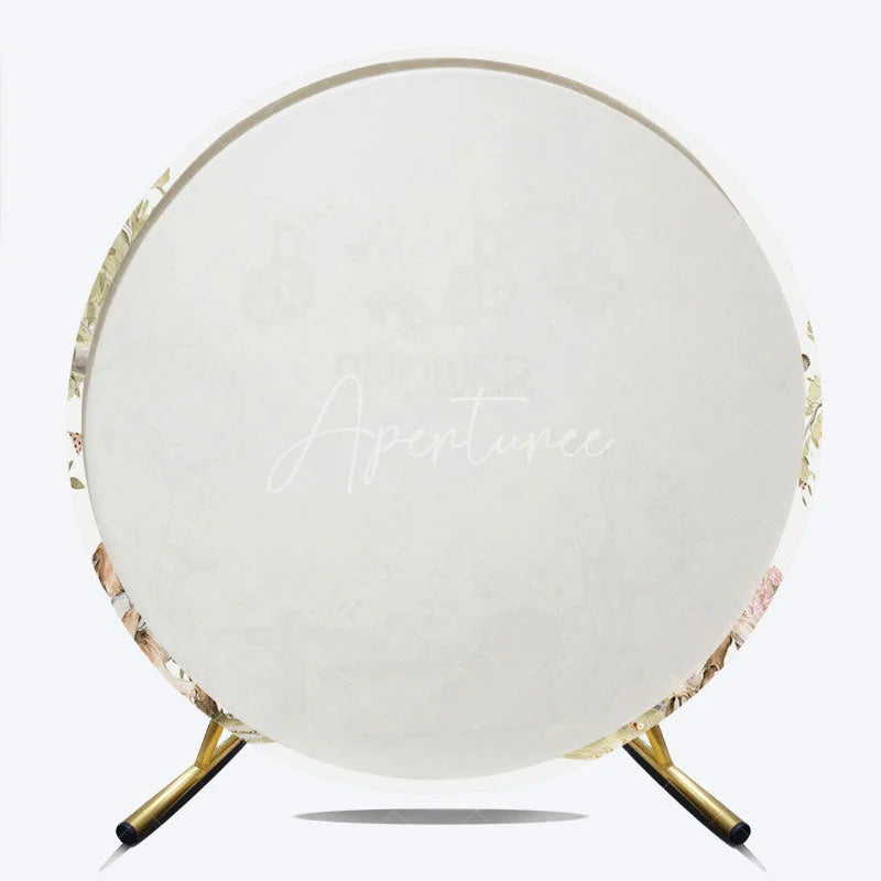 Aperturee - Aperturee Watercolor Woodland Animals Baby Shower Round Backdrop with Fox Rabbits and Forest Trees