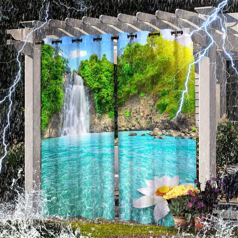 Aperturee - Aperturee Waterproof Spring Waterfall Outdoor Curtains For Gazebo