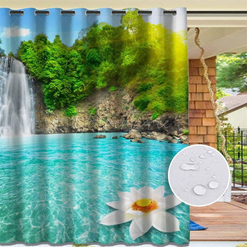 Aperturee - Aperturee Waterproof Spring Waterfall Outdoor Curtains For Gazebo