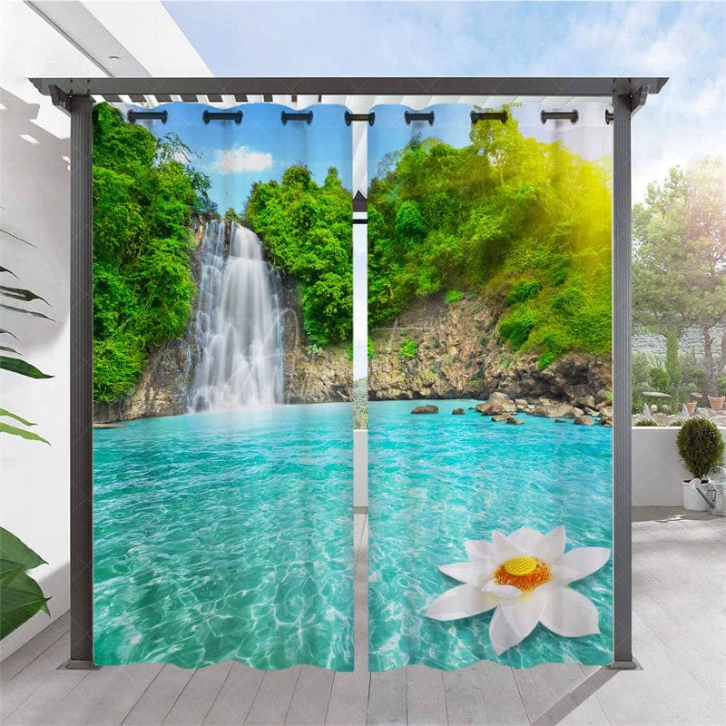 Aperturee - Aperturee Waterproof Spring Waterfall Outdoor Curtains For Gazebo