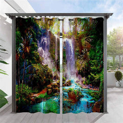 Aperturee - Aperturee Waterproof Tribal Waterfall Landscape Outdoor Curtains For Gazebo