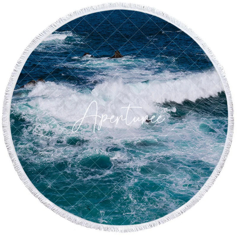 Aperturee - Aperturee Wave And Reefs Summer Vibe Holiday Round Beach Towel