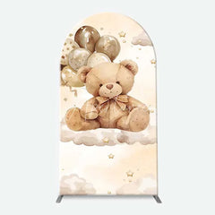 Aperturee - Aperturee We Can Bearly Wait Arch Backdrop for Baby Shower Cute Teddy Bear on Clouds with Balloons Neutral Party Decor