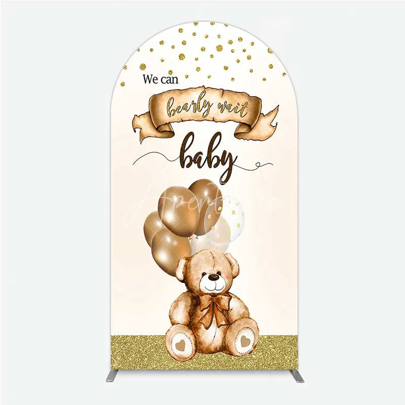 Aperturee - Aperturee We Can Bearly Wait Arch Backdrop Brown Teddy Bear Balloon Baby Shower Cover