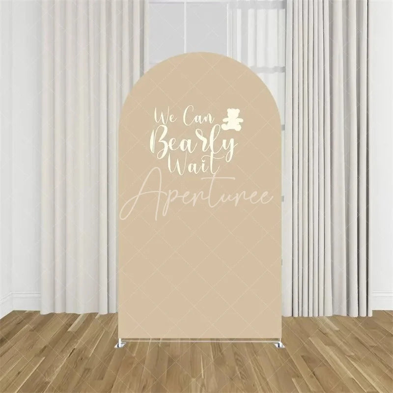 Aperturee - Aperturee We Can Bearly Wait Arch Backdrop Tan Teddy Bear Baby Shower Background Boho Neutral Arch Cover for Boys Girls