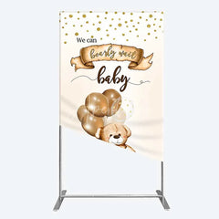 Aperturee - Aperturee We Can Bearly Wait Rectangle Backdrop Brown Teddy Bear Balloon Baby Shower Cover