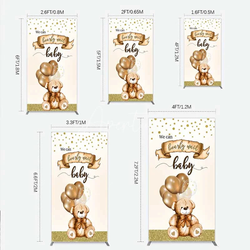Aperturee - Aperturee We Can Bearly Wait Rectangle Backdrop Brown Teddy Bear Balloon Baby Shower Cover