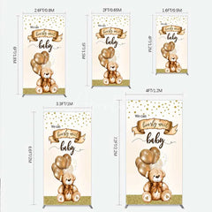 Aperturee - Aperturee We Can Bearly Wait Rectangle Backdrop Brown Teddy Bear Balloon Baby Shower Cover