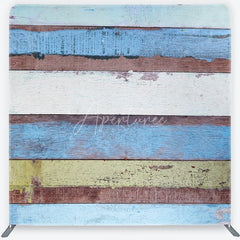 Aperturee - Aperturee Weathered Multicolored Wood Plank Tension Fabric Backdrop Rustic Beach House Photography Background