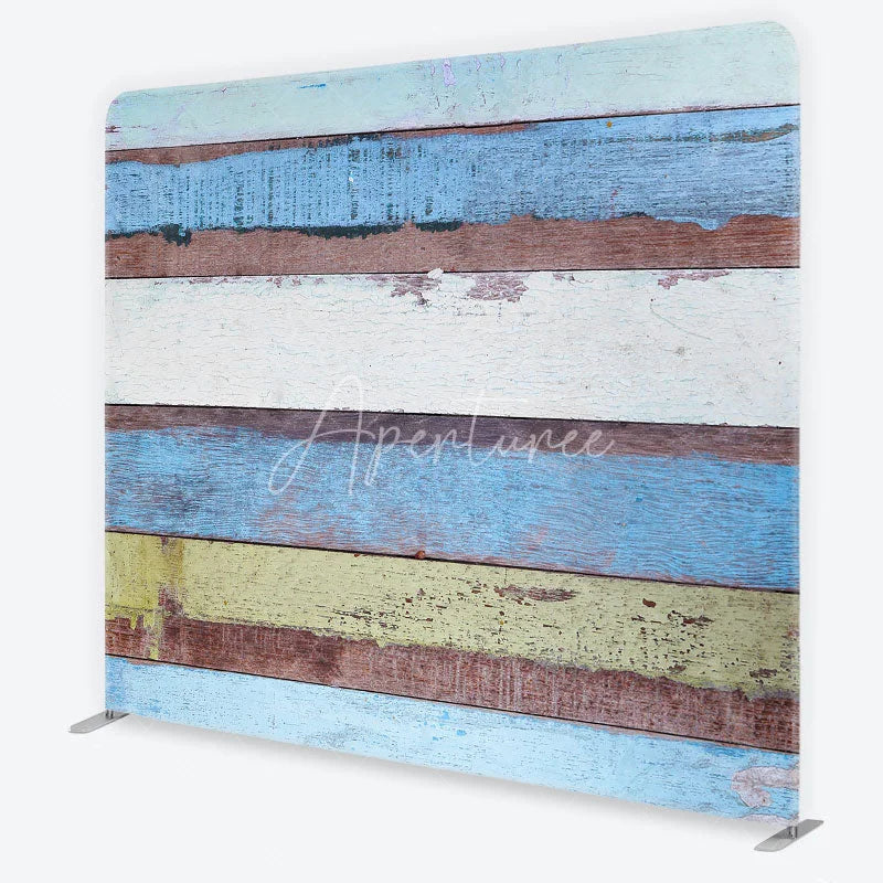 Aperturee - Aperturee Weathered Multicolored Wood Plank Tension Fabric Backdrop Rustic Beach House Photography Background