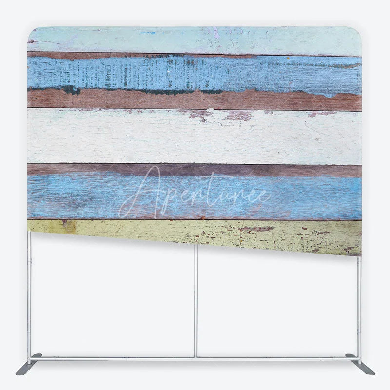 Aperturee - Aperturee Weathered Multicolored Wood Plank Tension Fabric Backdrop Rustic Beach House Photography Background