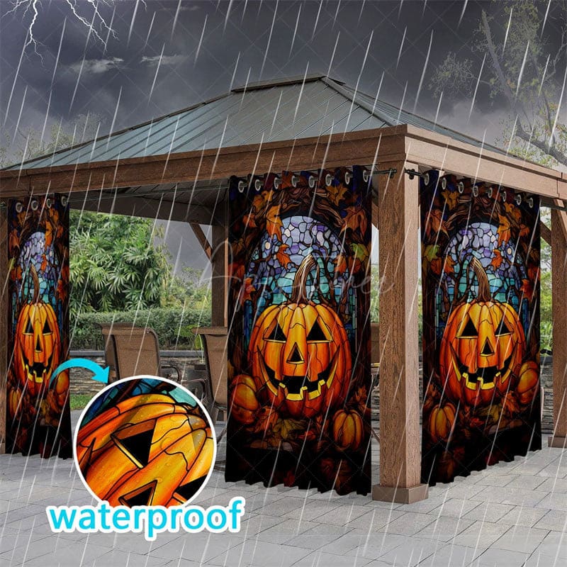 Aperturee - Aperturee Wednesday Scary Waterproof Printed Outdoor Curtains