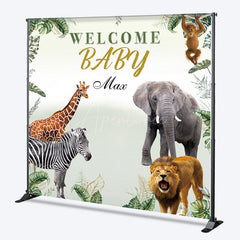 Aperturee Aperturee Welcome Baby Custom Name Backdrop for Baby Shower Safari Jungle Animals Wild Greenery Themed Photo Prop Decor