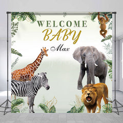 Aperturee Aperturee Welcome Baby Custom Name Backdrop for Baby Shower Safari Jungle Animals Wild Greenery Themed Photo Prop Decor