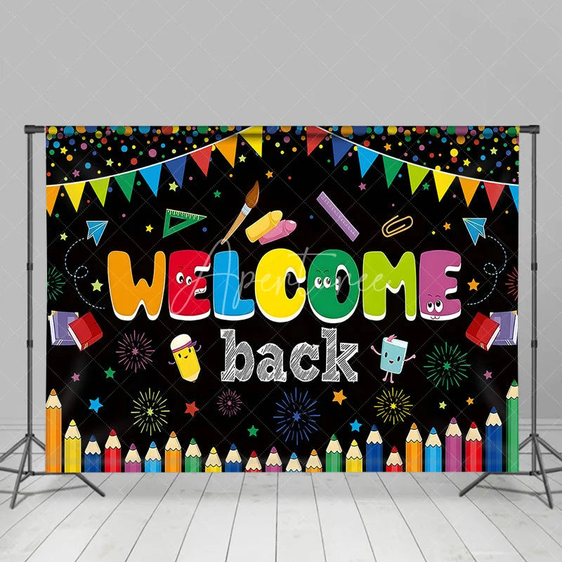 Aperturee - Aperturee Welcome Back School Backdrop Colorful Pencils Books and Supplies for Classroom Party Decor