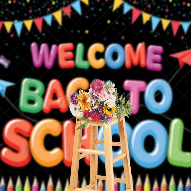Aperturee Aperturee Welcome Back To School Backdrop Banner Colorful Classroom and School Supplies Decor First Day of School Photo Prop