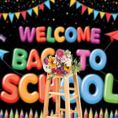 Aperturee Aperturee Welcome Back To School Backdrop Banner Colorful Classroom and School Supplies Decor First Day of School Photo Prop