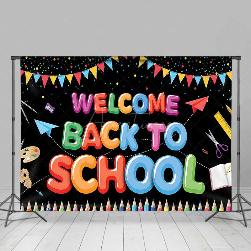 Aperturee Aperturee Welcome Back To School Backdrop Banner Colorful Classroom and School Supplies Decor First Day of School Photo Prop