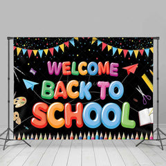 Aperturee Aperturee Welcome Back To School Backdrop Banner Colorful Classroom and School Supplies Decor First Day of School Photo Prop