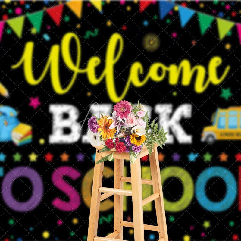 Aperturee - Aperturee Welcome Back To School Backdrop Colorful Confetti Banner Classroom Decoration Photo Background