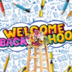 Aperturee - Aperturee Welcome Back to School Backdrop Vibrant Educational Supplies Photo Background for Kids First Day Party