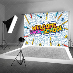 Aperturee - Aperturee Welcome Back to School Backdrop Vibrant Educational Supplies Photo Background for Kids First Day Party